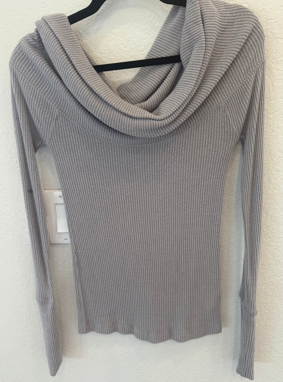 Free People We The Free Womens Gray Ribbed Cowl Neck Long Sleeve Sweater Small